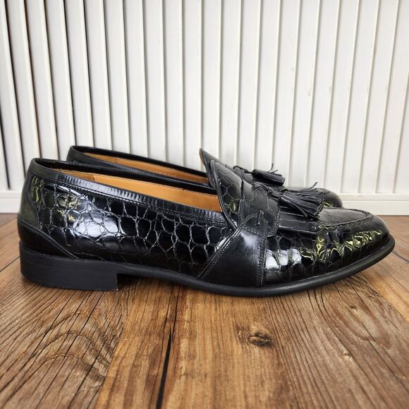 Johnston & Murphy Italy Tassel Loafers Mens Sz 11.5 M Black Croc Embossed Shoes main image 10